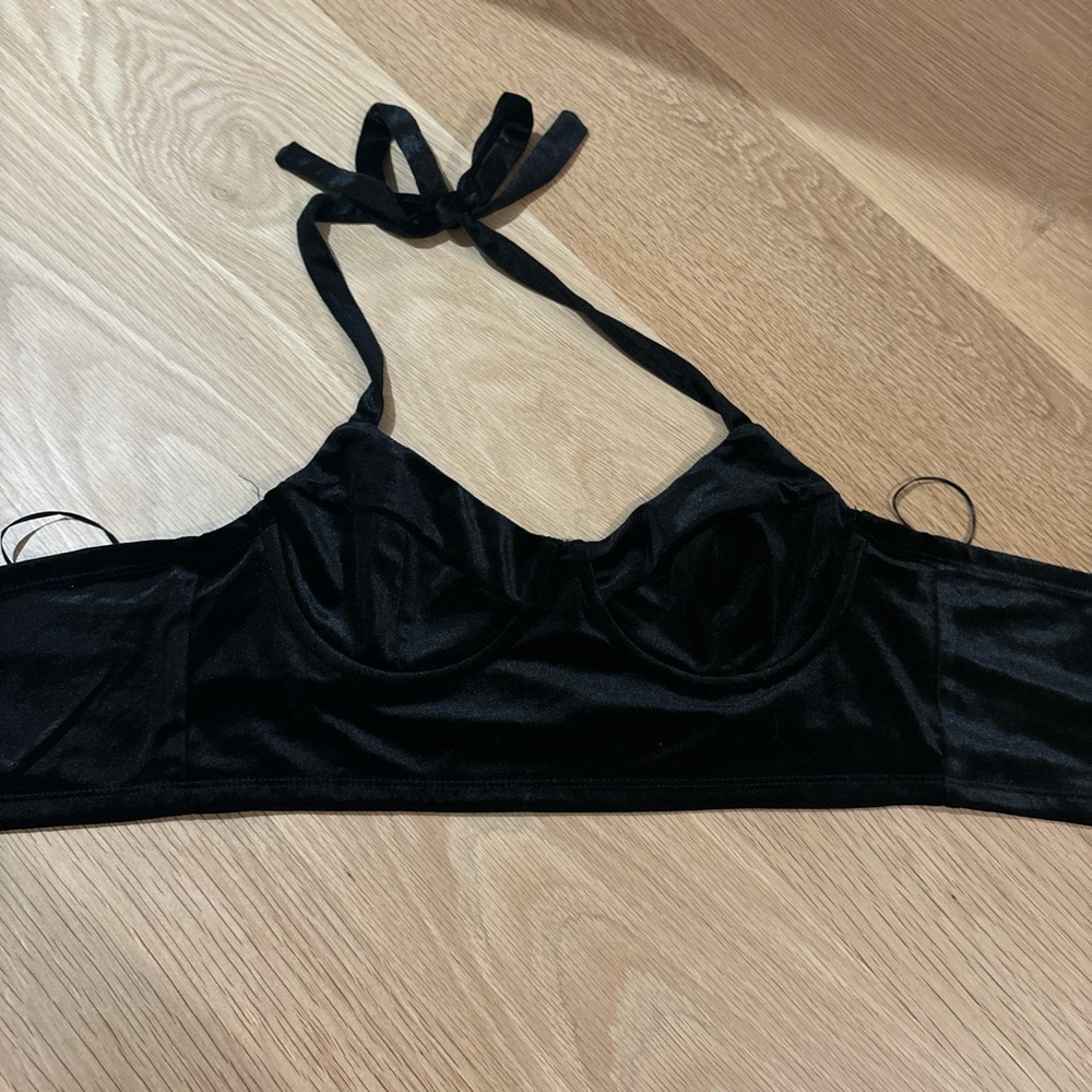 Adika size medium velvet cropped corset top with zipper back and tie neck